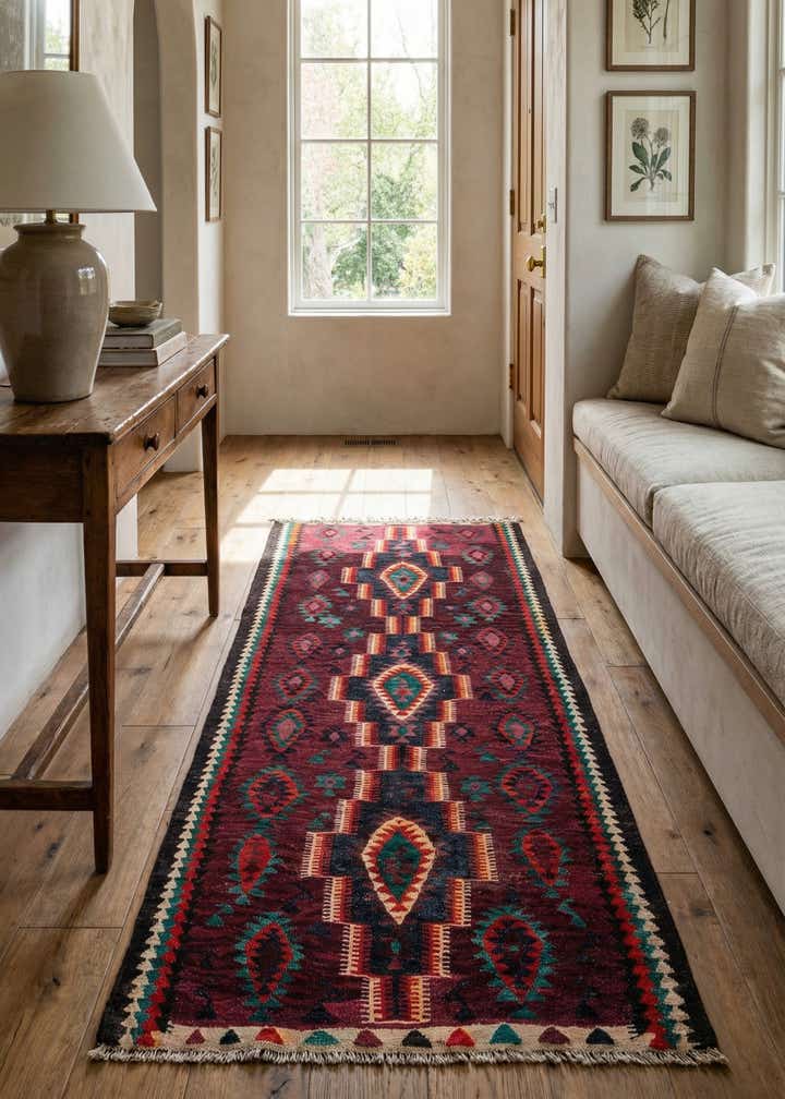 4' 4 x 7' 10 Hand Woven Kilim Fars Wool Runner Rug