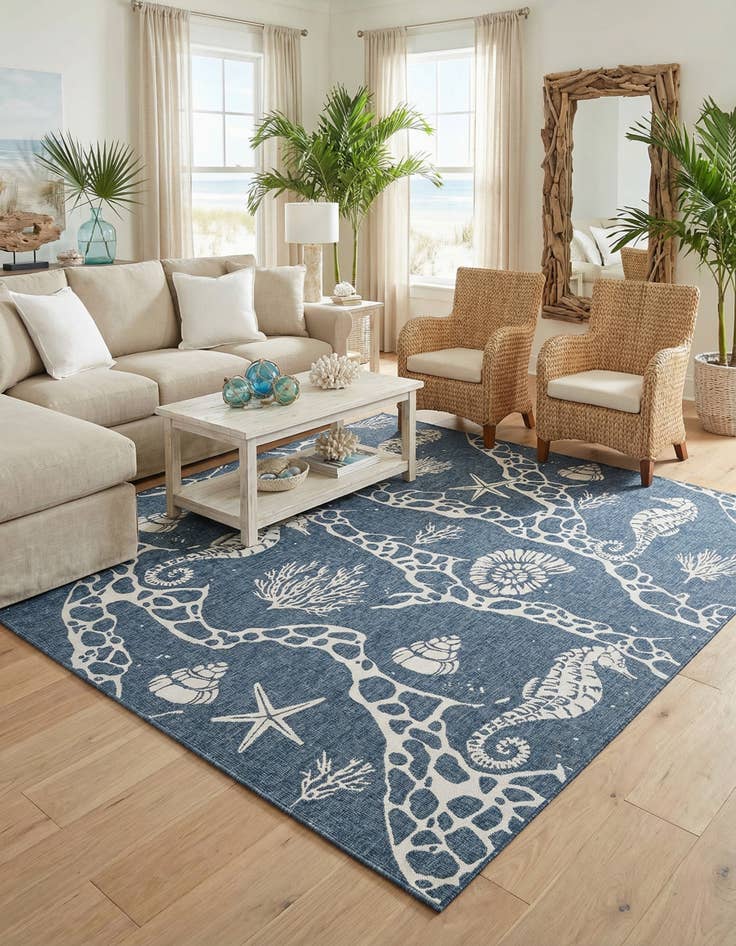 Detail image of  10' x 10'  Washable Coastal Indoor / Outdoor Square Rug