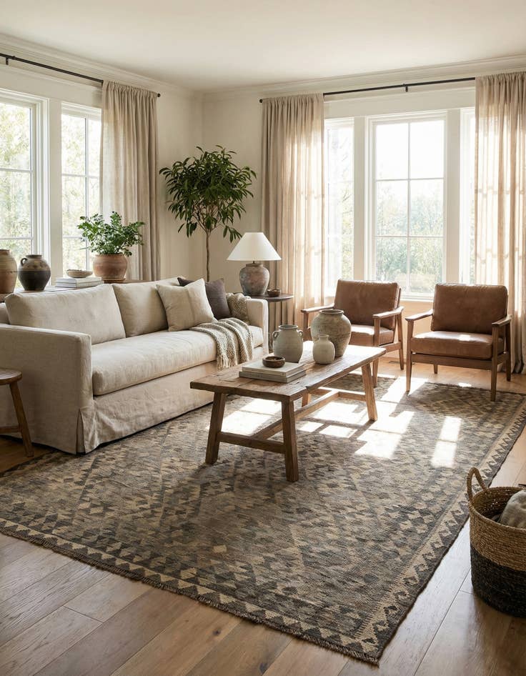 Detail image of  6' 7 x 9' 9  Hand Woven Kilim Maymana Wool Rug