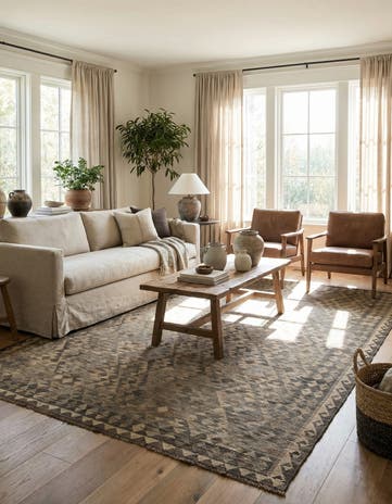6' 7 x 9' 9 Hand Woven Kilim Maymana Wool Rug