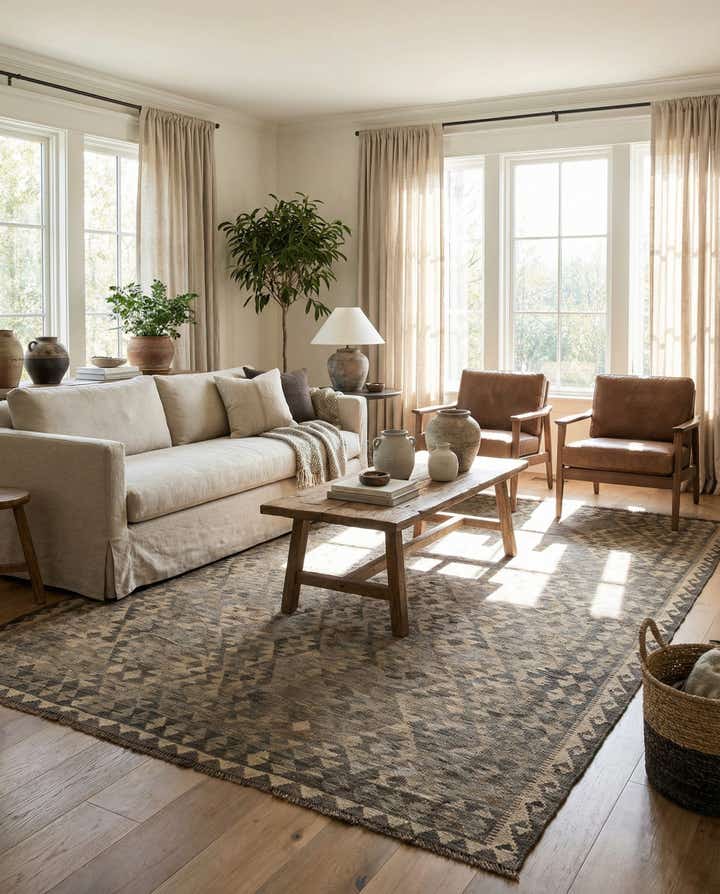 6' 7 x 9' 9 Hand Woven Kilim Maymana Wool Rug