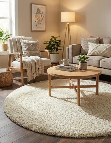 5' 3 x 5' 3 Solid Shag Round Rug