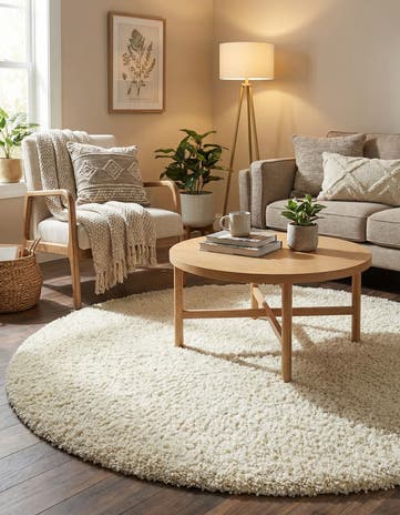 5' 3 x 5' 3 Solid Shag Round Rug