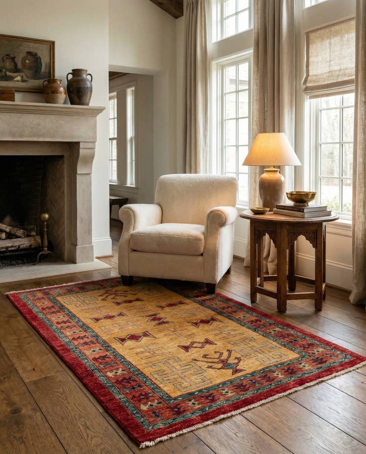 Detail image of 3' 3 x 4' 9 Hand Knotted Ziegler Wool Rug
