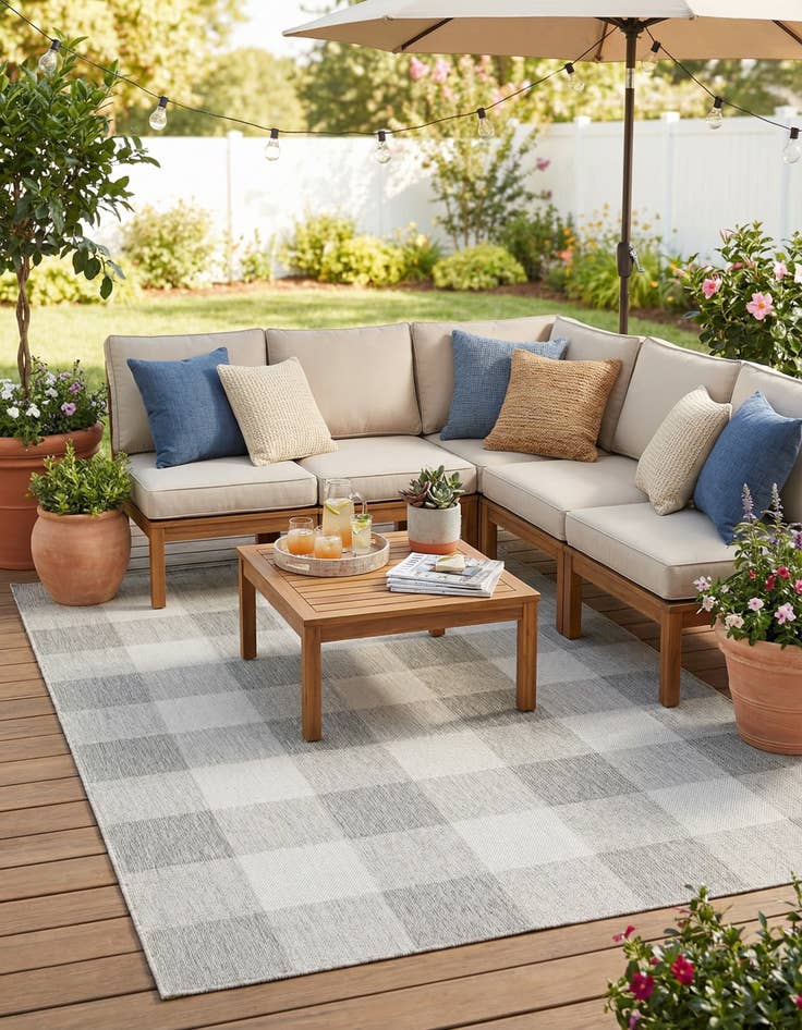 Detail image of 6' x 9'  Washable Checkered Indoor / Outdoor Rug