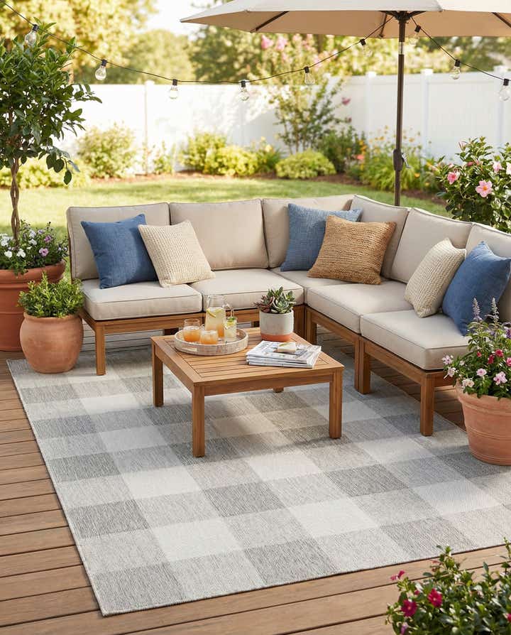 6' x 9' Easy-Clean Checkered Indoor / Outdoor Rug