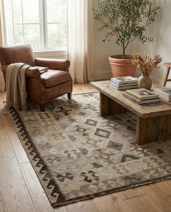 5' x 6' 6 Hand Woven Kilim Maymana Wool Rug