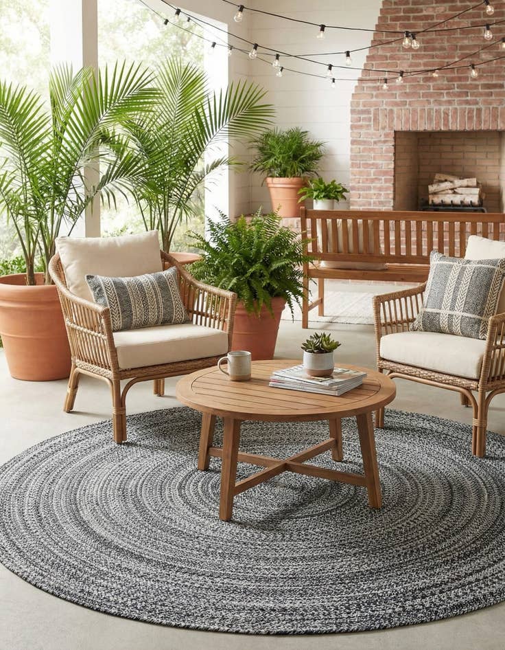 Detail image of  7' 10 x 7' 10  Hand Woven Eco Verse   Washable Indoor / Outdoor Round Rug