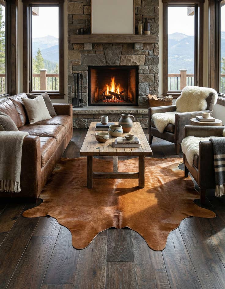 Detail image of 4' 10 x 5' 2 Cowhide Leather Square Rug