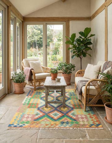 3' 8 x 5' 3 Hand Woven Kilim Maymana Wool Rug