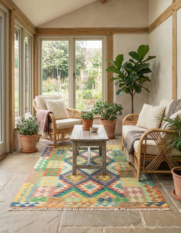 3' 8 x 5' 3 Hand Woven Kilim Maymana Wool Rug