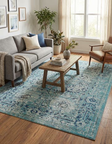 Light Blue Washable Fleur Rug