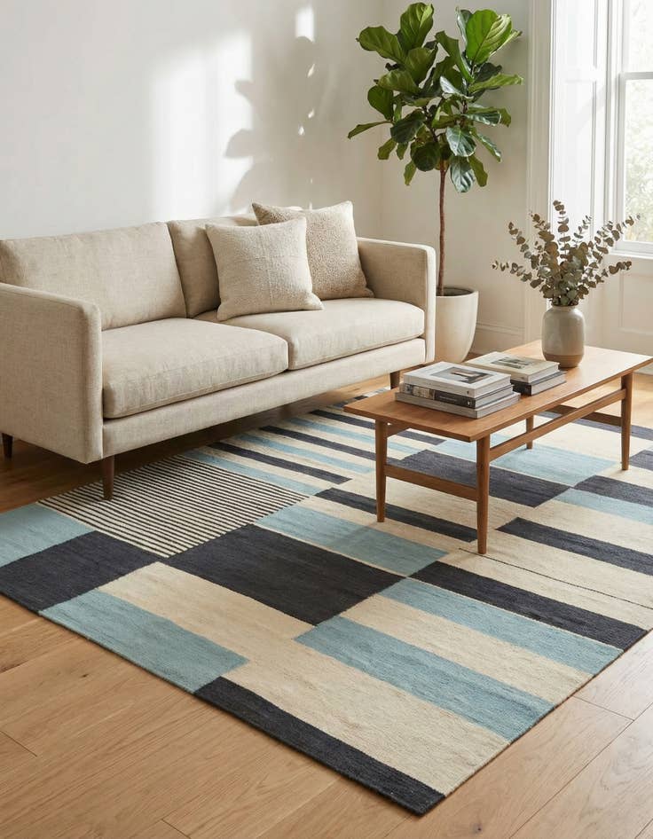 Detail image of 4' 5 x 5' 9  Hand Woven Kilim Modern Wool Rug