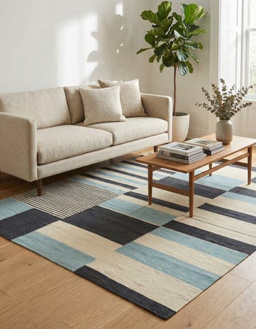 4' 5 x 5' 9 Hand Woven Kilim Modern Wool Rug