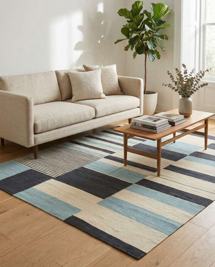 4' 5 x 5' 9 Hand Woven Kilim Modern Wool Rug