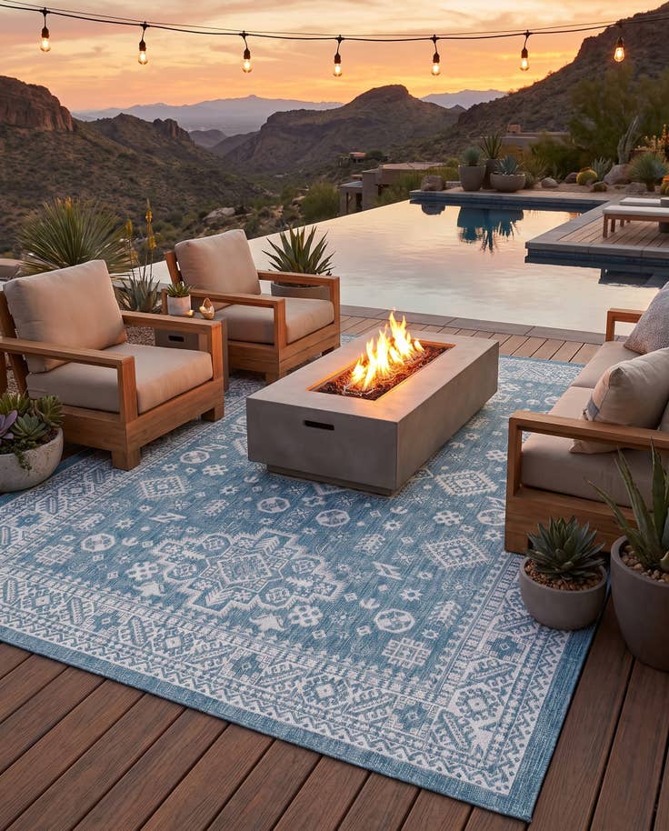 Detail image of 7' 10 x 11' Easy-Clean Aztec Indoor / Outdoor Rug