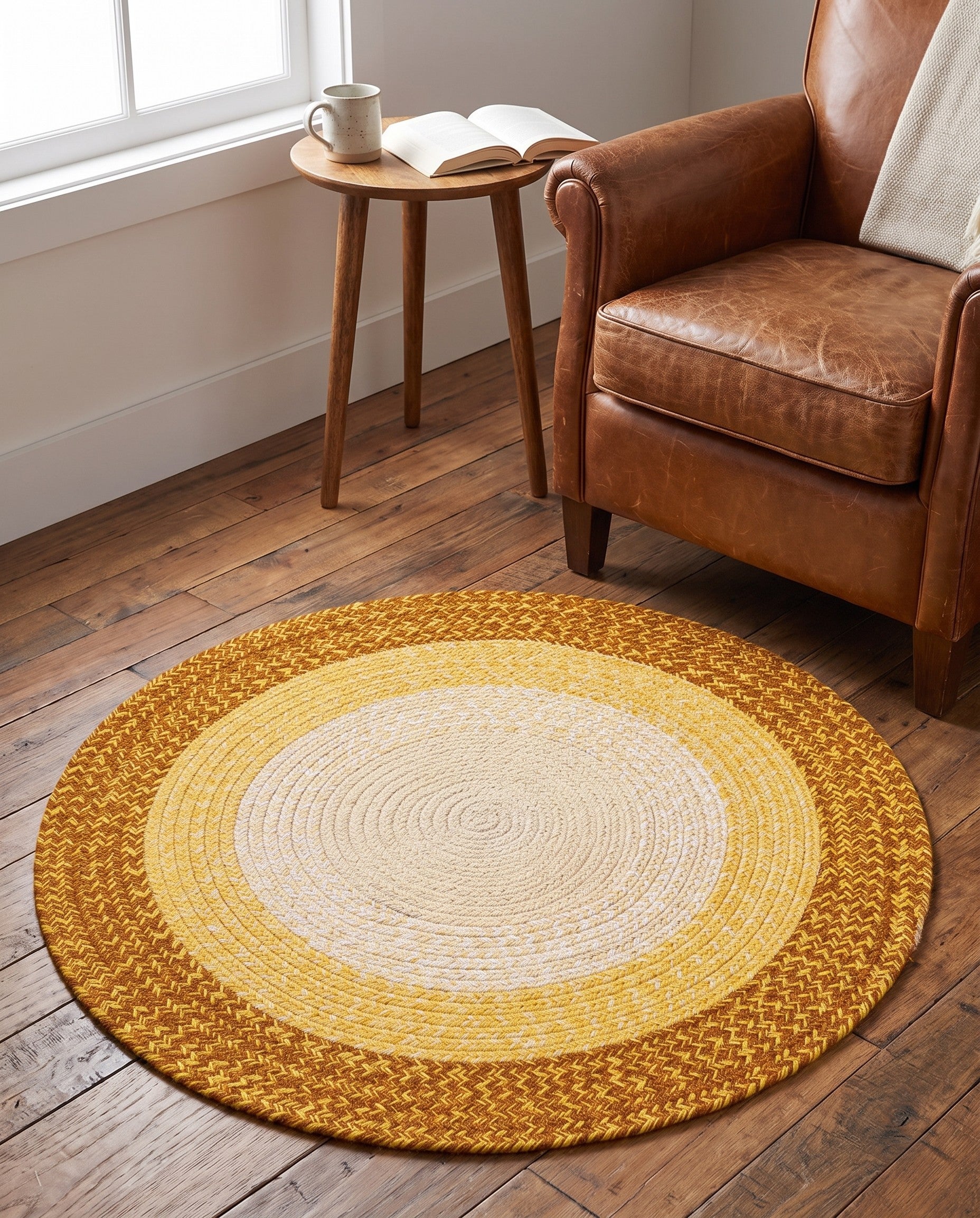 3' 1 x 3' 1 Handmade Hand Braided Wool Round Rug