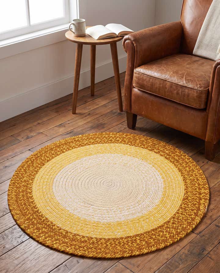 3' 1 x 3' 1 Handmade Hand Braided Wool Round Rug