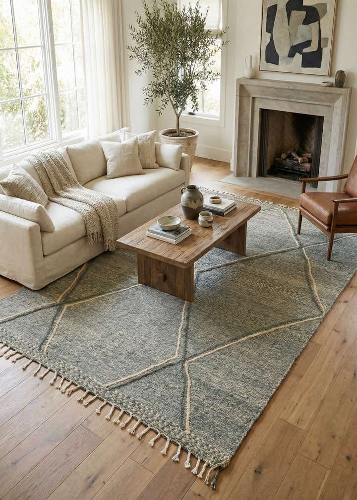 6' 11 x 11' 6 Hand Knotted Moroccan Wool Rug