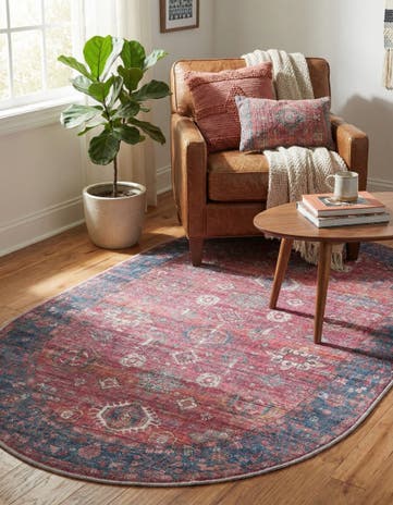 Antique Red Washable Maahru Oval Rug