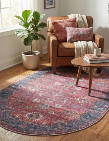 Antique Red Washable Maahru Oval Rug