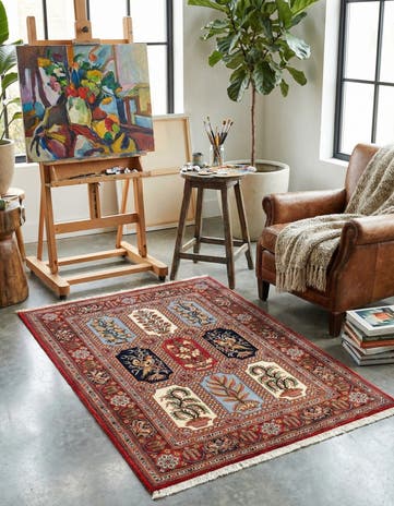3' 7 x 4' 11 Hand Knotted Qom Persian Rug