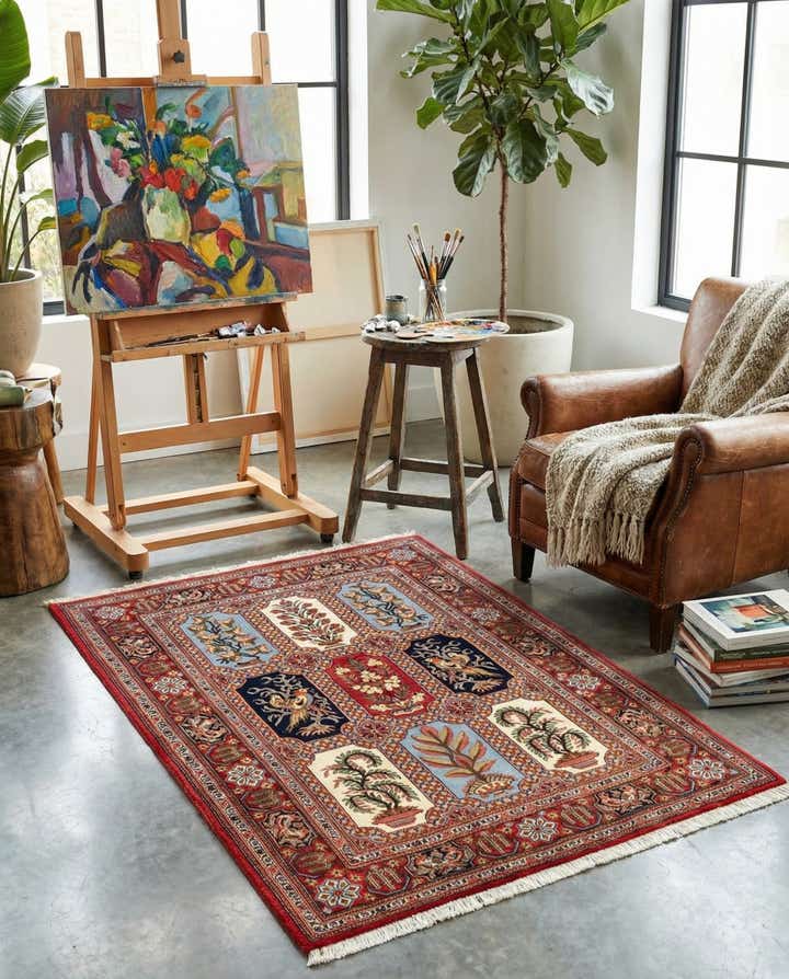 3' 7 x 4' 11 Hand Knotted Qom Persian Rug