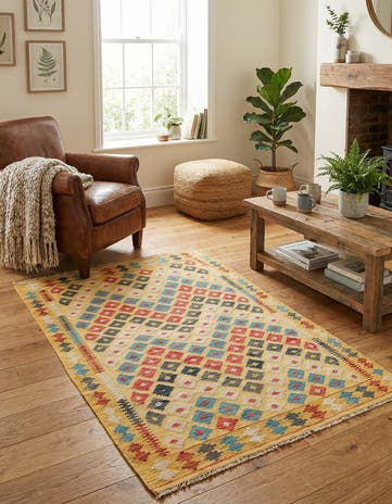 3' 7 x 6' 6 Hand Woven Kilim Maymana Wool Rug