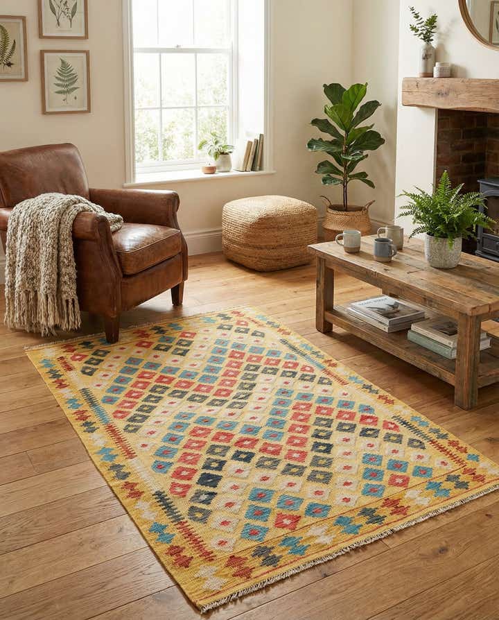 3' 7 x 6' 6 Hand Woven Kilim Maymana Wool Rug