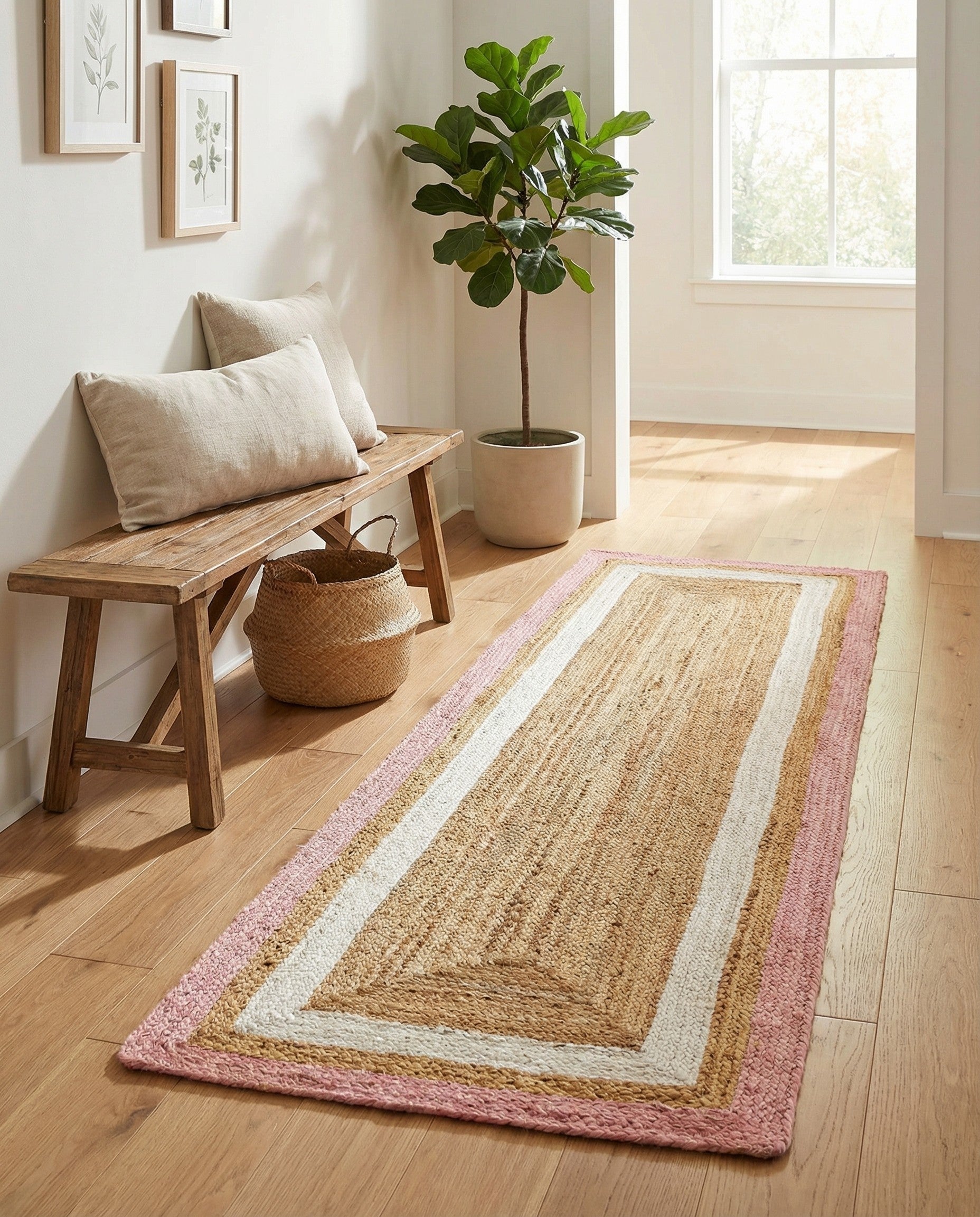 2' x 8' Handmade Braided Jute Runner Rug
