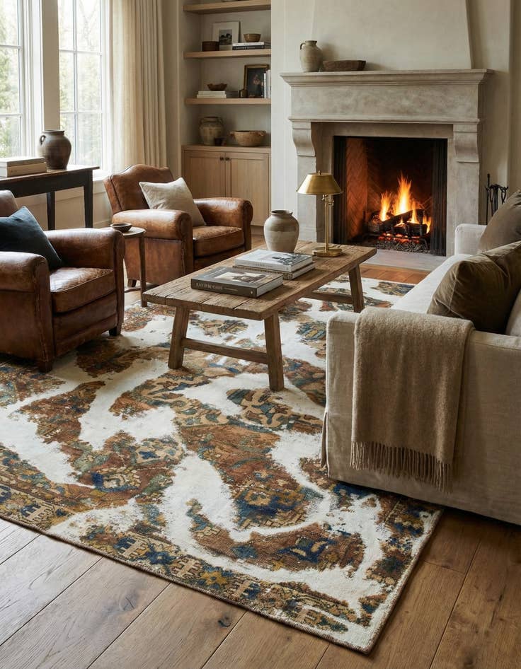 Detail image of 6' 6 x 9'  Hand Knotted Ultra Vintage Persian Wool Rug