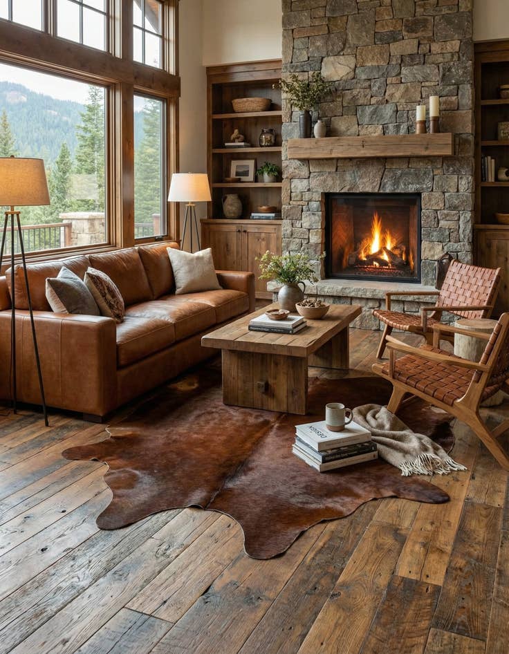 Detail image of 6' 1 x 6' 5 Cowhide Leather Square Rug