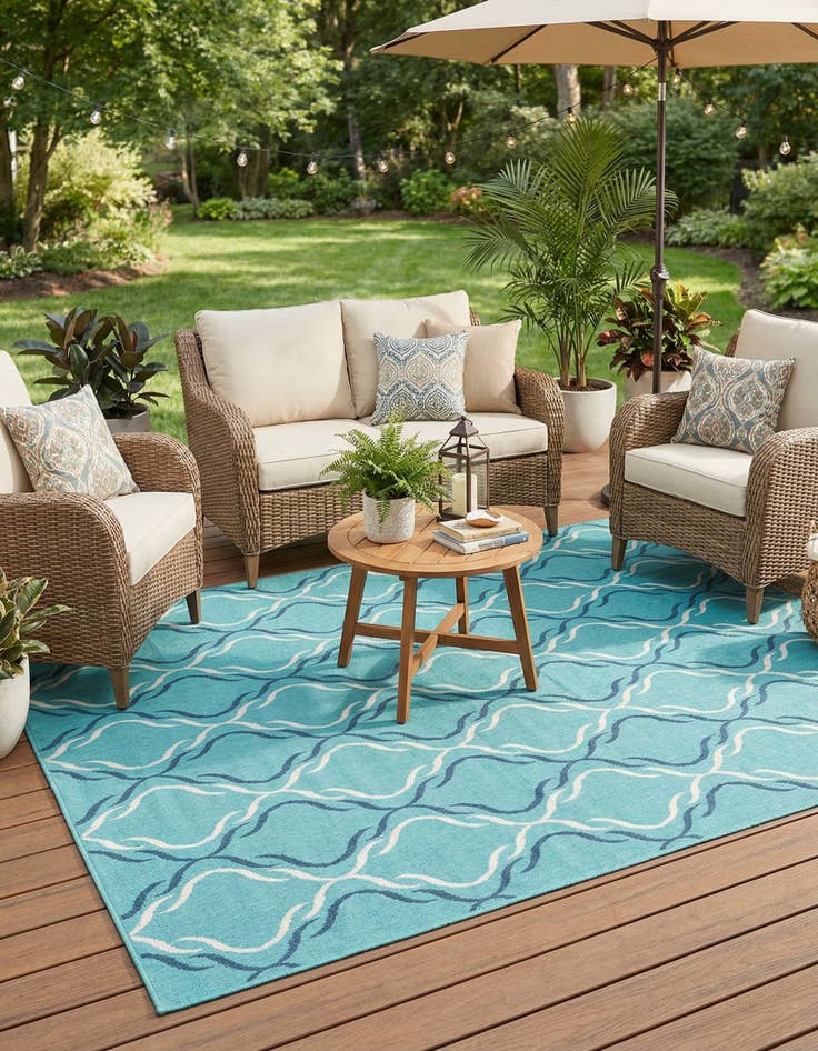 Detail image of  7' 10 x 7' 10  Washable Lattice Indoor / Outdoor Square Rug