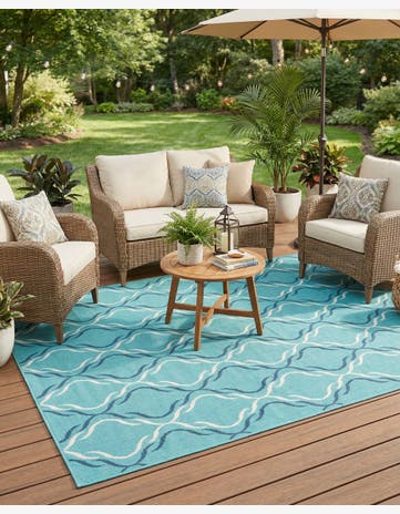 Teal Easy-Clean Lattice Indoor / Outdoor Square Rug