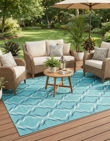 Teal Easy-Clean Lattice Indoor / Outdoor Square Rug