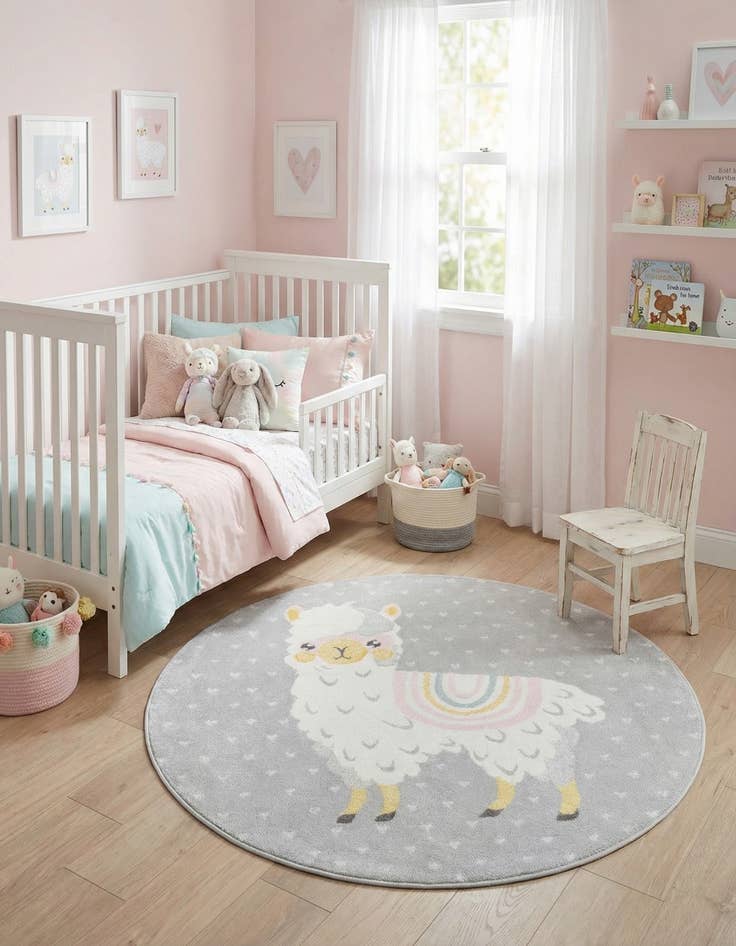 Detail image of 5' 3 x 5' 3 Llama Whimsy Kids Round Rug