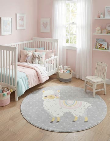 5' 3 x 5' 3 Llama Whimsy Kids Round Rug
