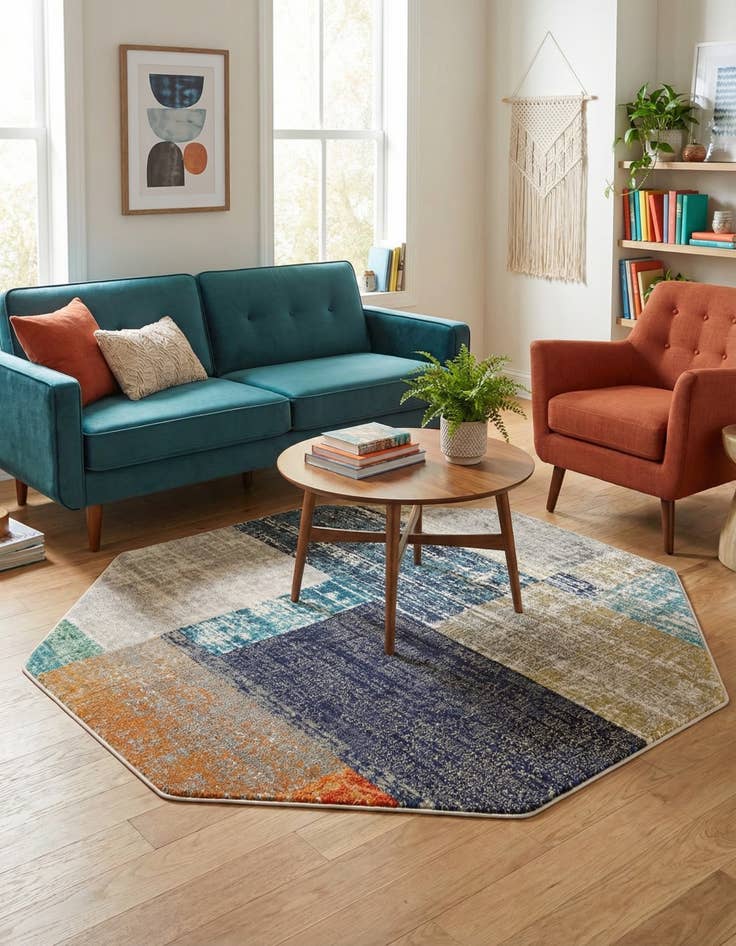 Detail image of  5' 3 x 5' 3  Washable Vivid Octagon Rug