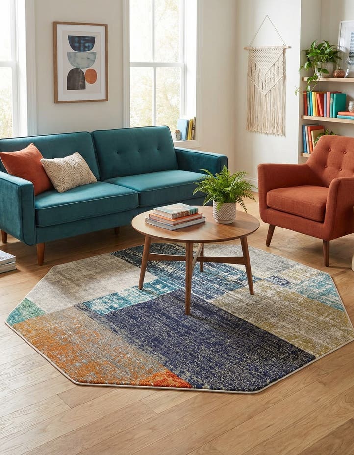 5' 3 x 5' 3 Washable Vivid Octagon Rug