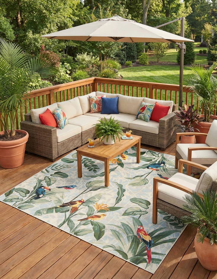 Detail image of 10' x 10'  Washable Botanical Indoor / Outdoor Square Rug