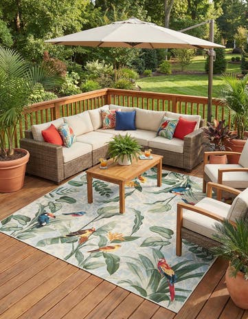 10' x 10' Easy-Clean Botanical Indoor / Outdoor Square Rug