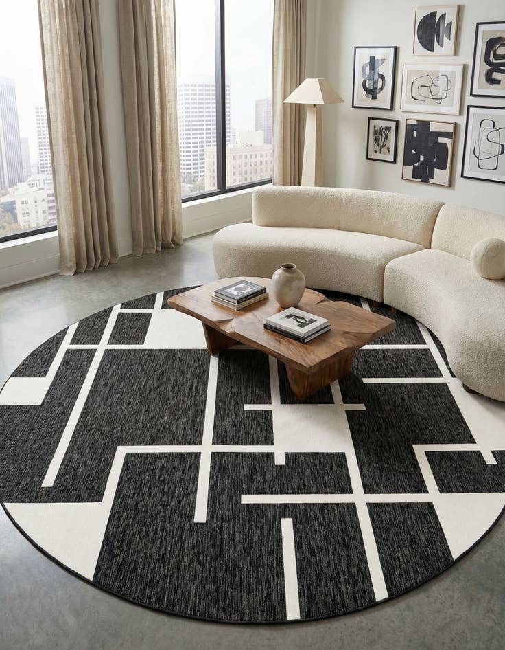 Detail image of  13' x 13'  Washable Modern Indoor / Outdoor Round Rug