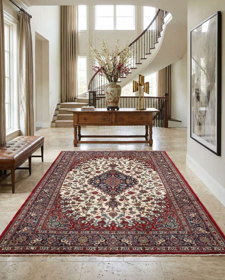 6' 8 x 9' 8 Hand Knotted Qom Persian Rug