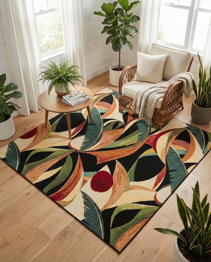 Detail image of 7' 10 x 7' 10 Easy-Clean Botanical Indoor / Outdoor Square Rug