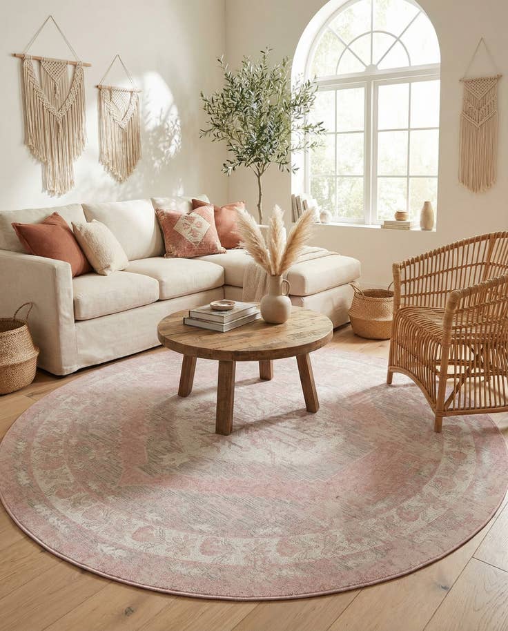Detail image of 10' x 10' Easy-Clean Traditional Indoor / Outdoor Round Rug