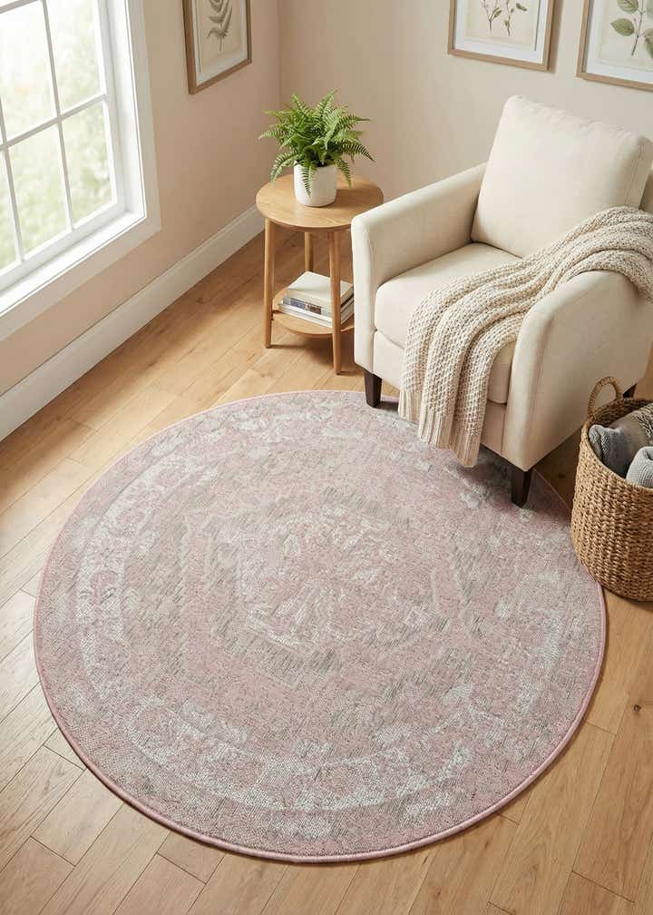 4' x 4' Easy-Clean Traditional Indoor / Outdoor Round Rug