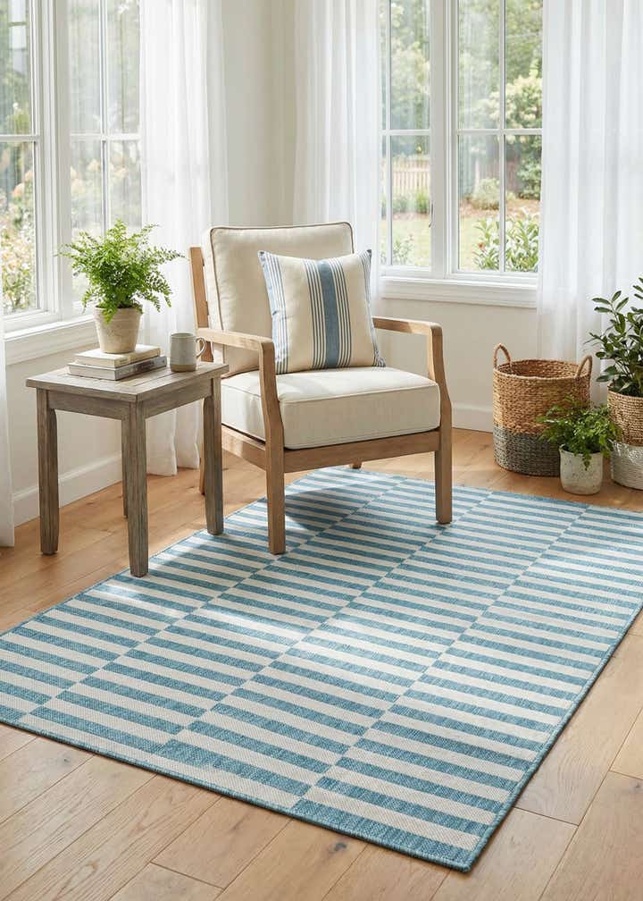 4' x 6' Easy-Clean Striped Indoor / Outdoor Rug