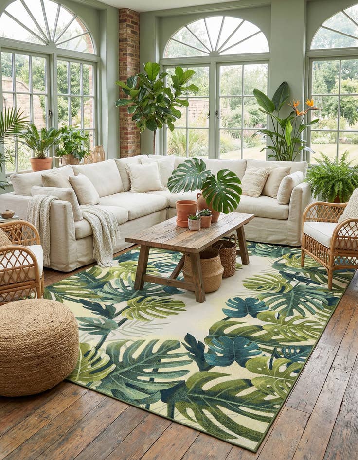 Detail image of  10' x 14' 2  Washable Botanical Indoor / Outdoor Rug