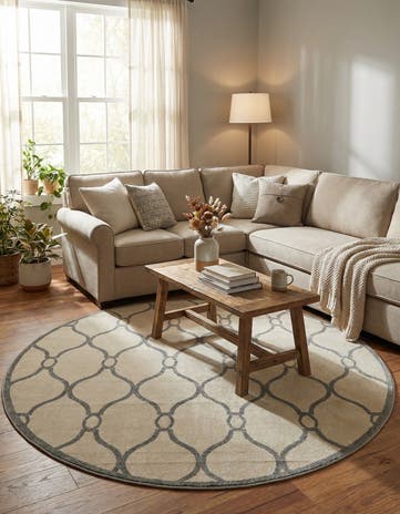 Cream Lattice Round Rug