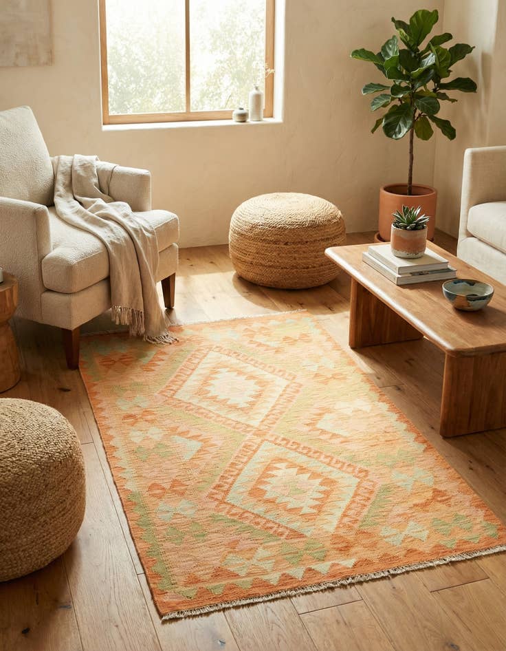 Detail image of 2' 8 x 4'  Hand Woven Kilim Waziri Wool Rug